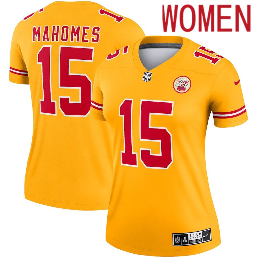 Women Kansas City Chiefs #15 Patrick Mahomes Nike Gold Inverted Legend NFL Jersey->women nfl jersey->Women Jersey